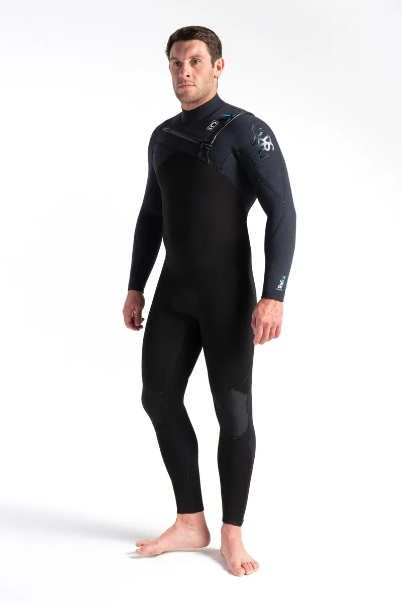 C-Skins ReWired 5:4 Mens GBS Chest Zip Steamer BLACK/BLACK X/ULTRA CYAN-1